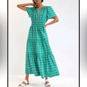 Anthropologie Somerset Maxi Dress in Green and White S